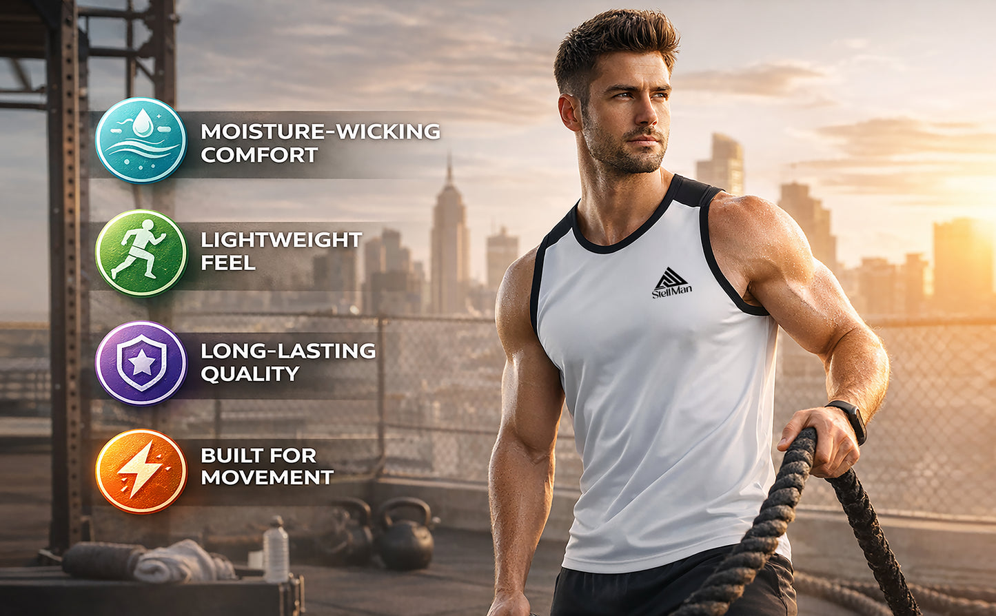 StellMan AeroFlex Men’s Interlock Performance Tank Top – Lightweight Gym & Training Wear