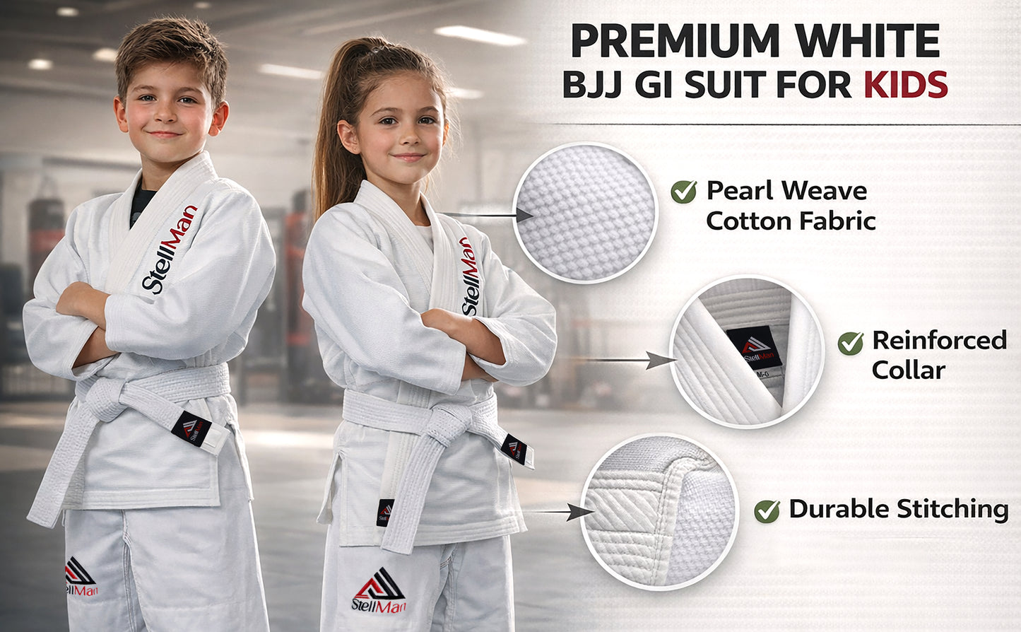 StellMan LittleWarrior Kids Brazilian Jiu-Jitsu BJJ Gi – White