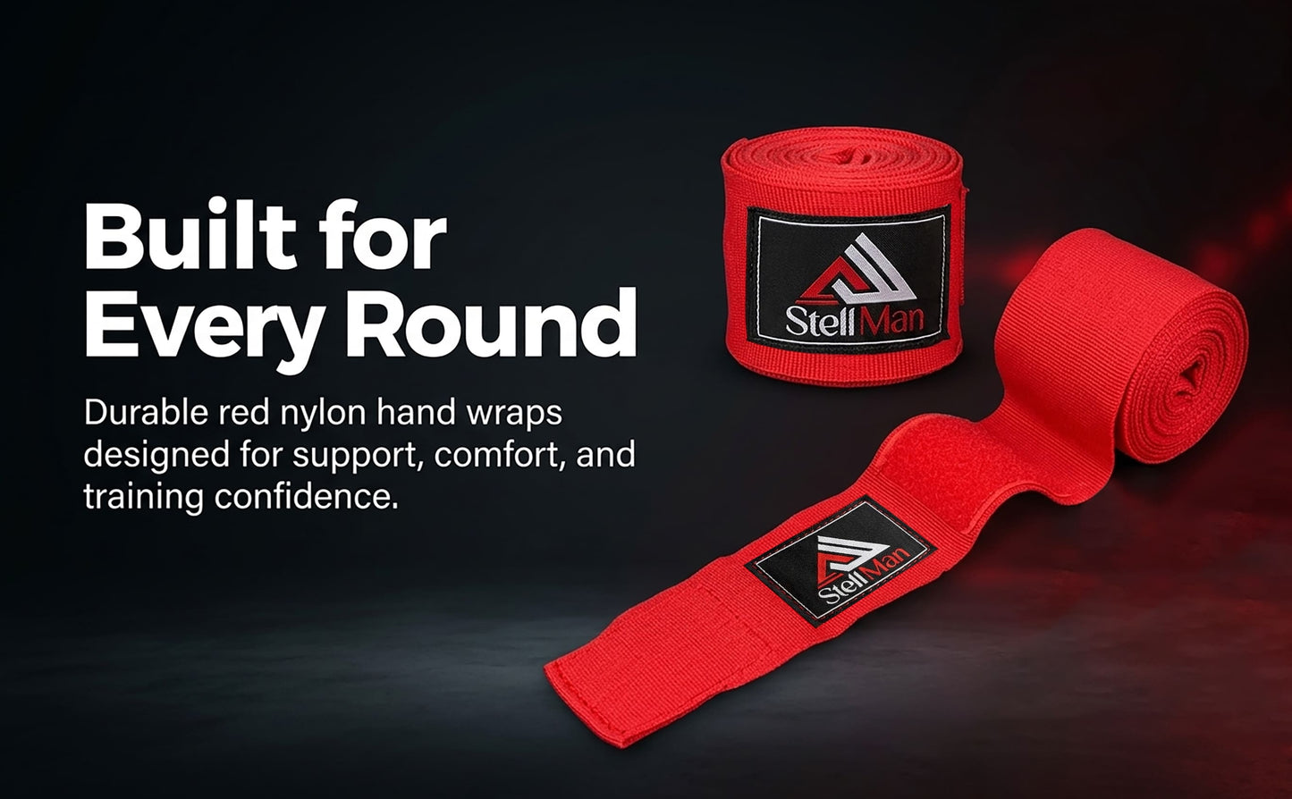 StellMan Pro Boxing Hand Wraps – Red Wrist Support