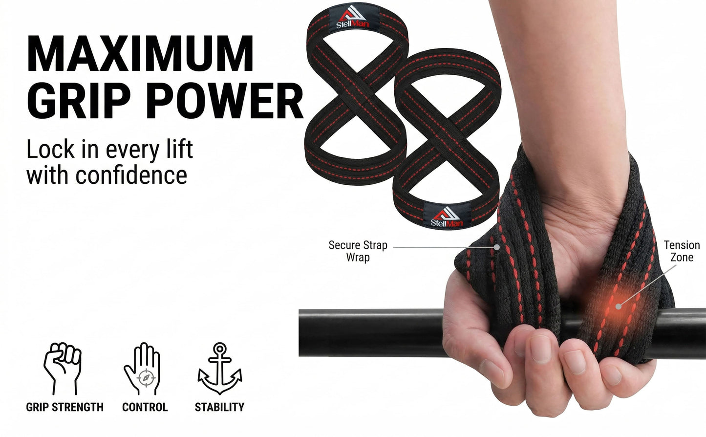 Heavy-Duty Figure 8 Lifting Straps – Deadlift & Weightlifting Grip Support