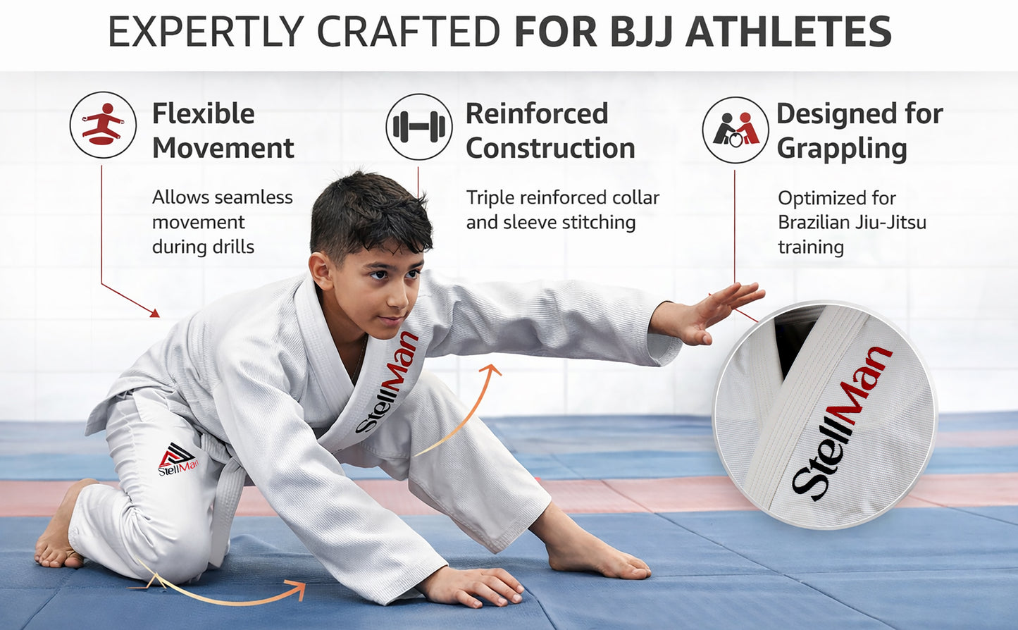 StellMan LittleWarrior Kids Brazilian Jiu-Jitsu BJJ Gi – White