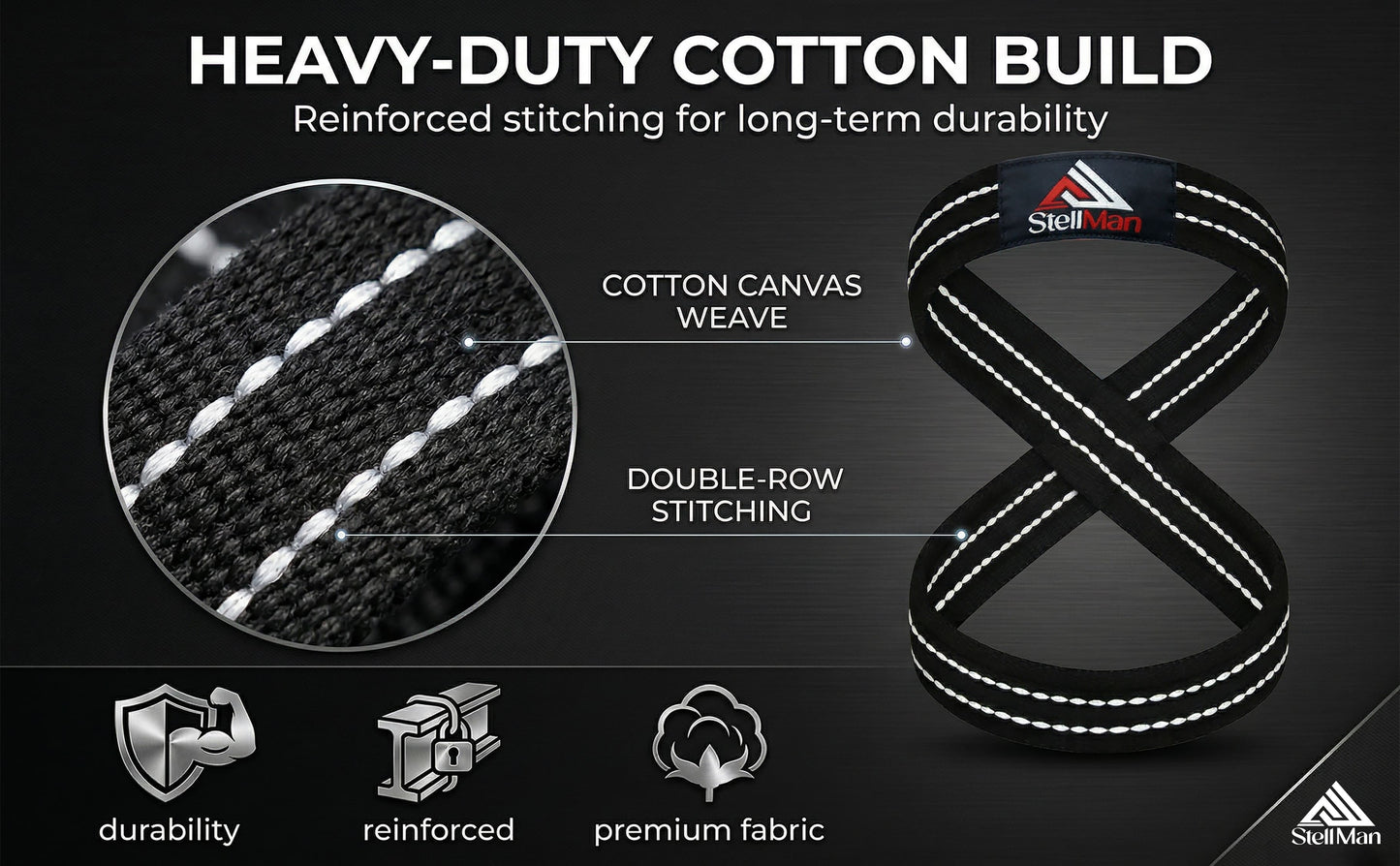 StellMan Figure 8 Lifting Straps – Heavy-Duty Deadlift Grip Support