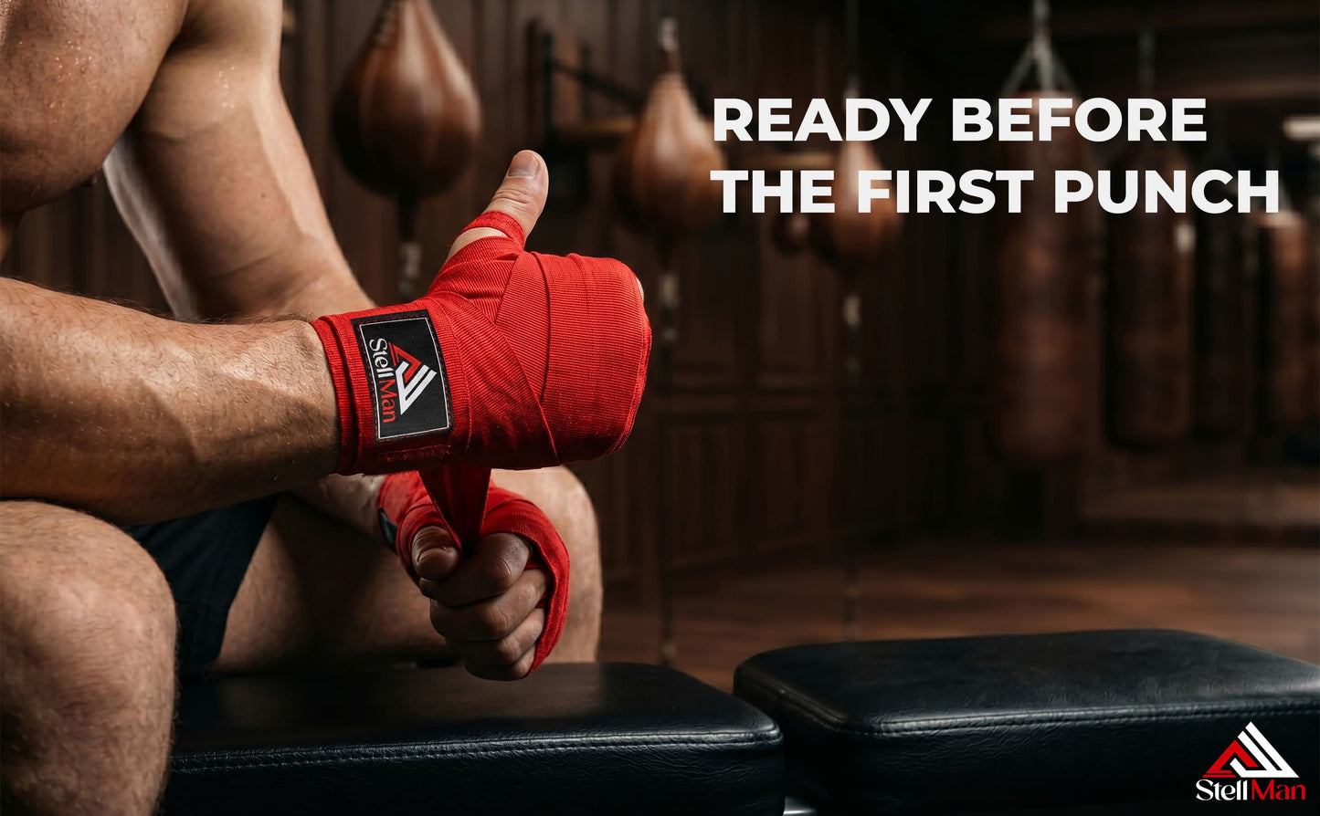 StellMan Pro Boxing Hand Wraps – Red Wrist Support