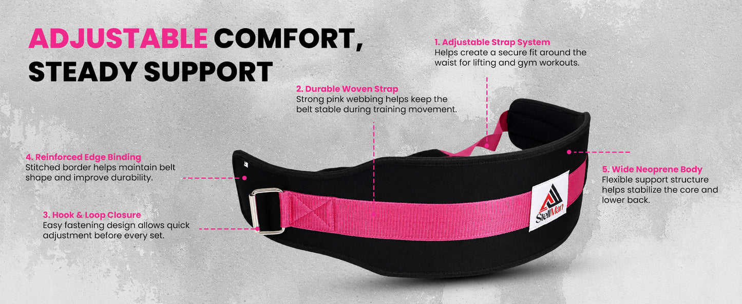 Stellman RecoilDefend Neoprene Weight Lifting Belt - Black/Pink
