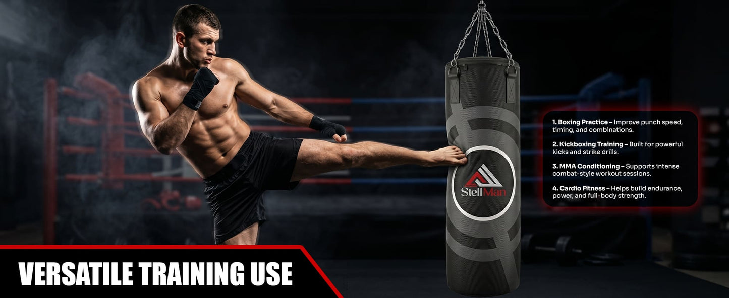 Stellman Heavy-Duty MMA Hanging Punching Bag – Black | Built for Intense Training