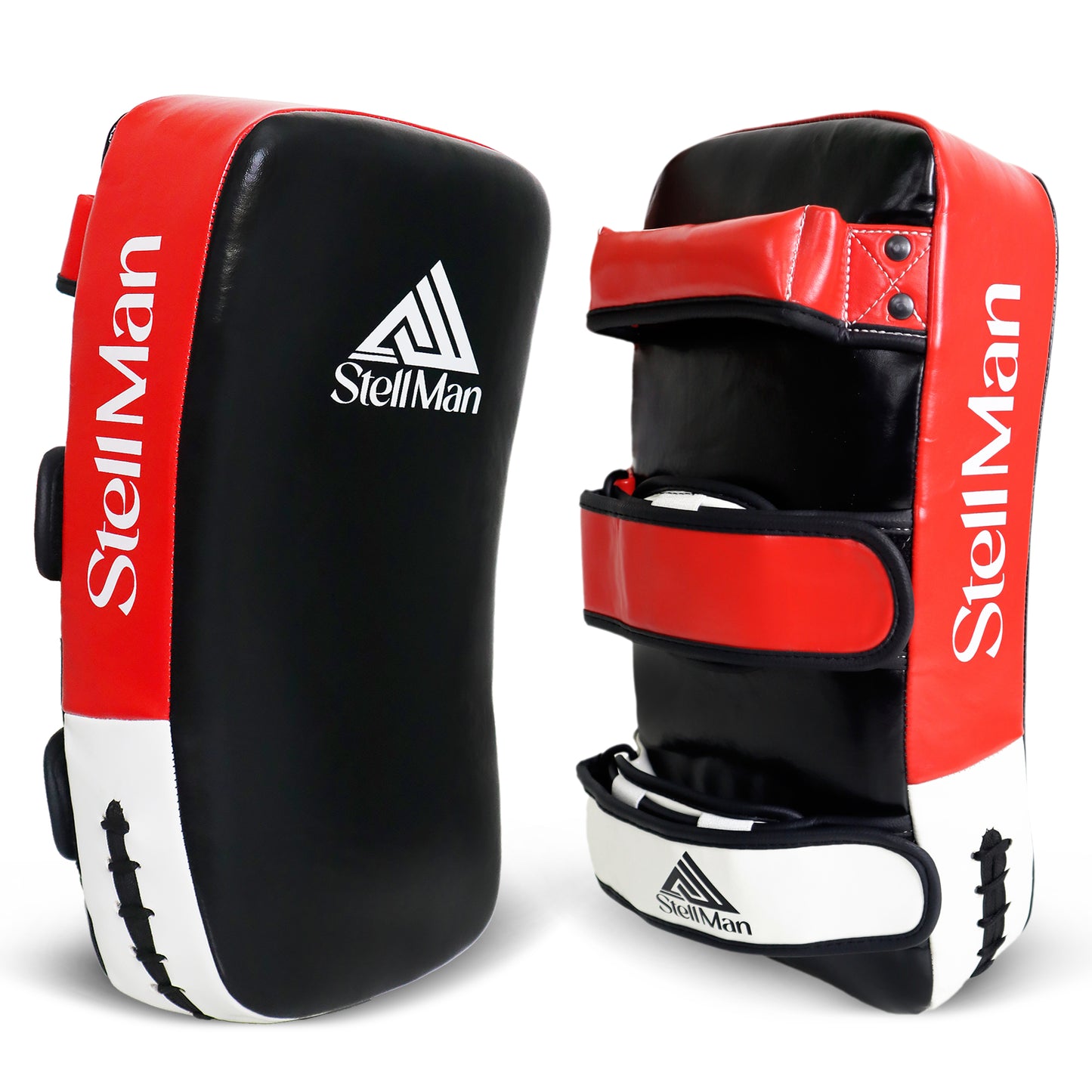 StellMan Muay Thai Curved Kick Pads Red – Leather MMA & Kickboxing Training Pads
