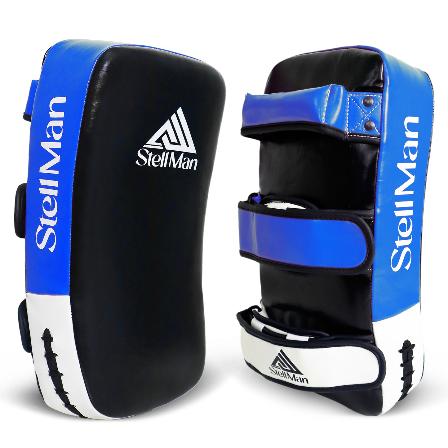 StellMan Muay Thai Curved Kick Pads Blue – Leather MMA & Kickboxing Training Pads