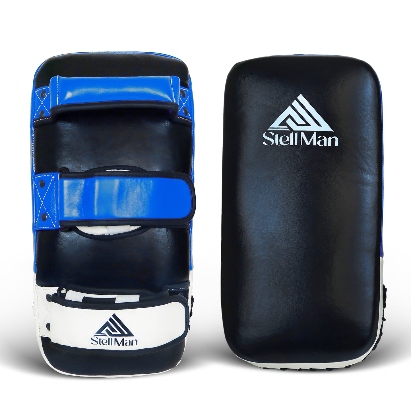 StellMan Muay Thai Curved Kick Pads Blue – Leather MMA & Kickboxing Training Pads