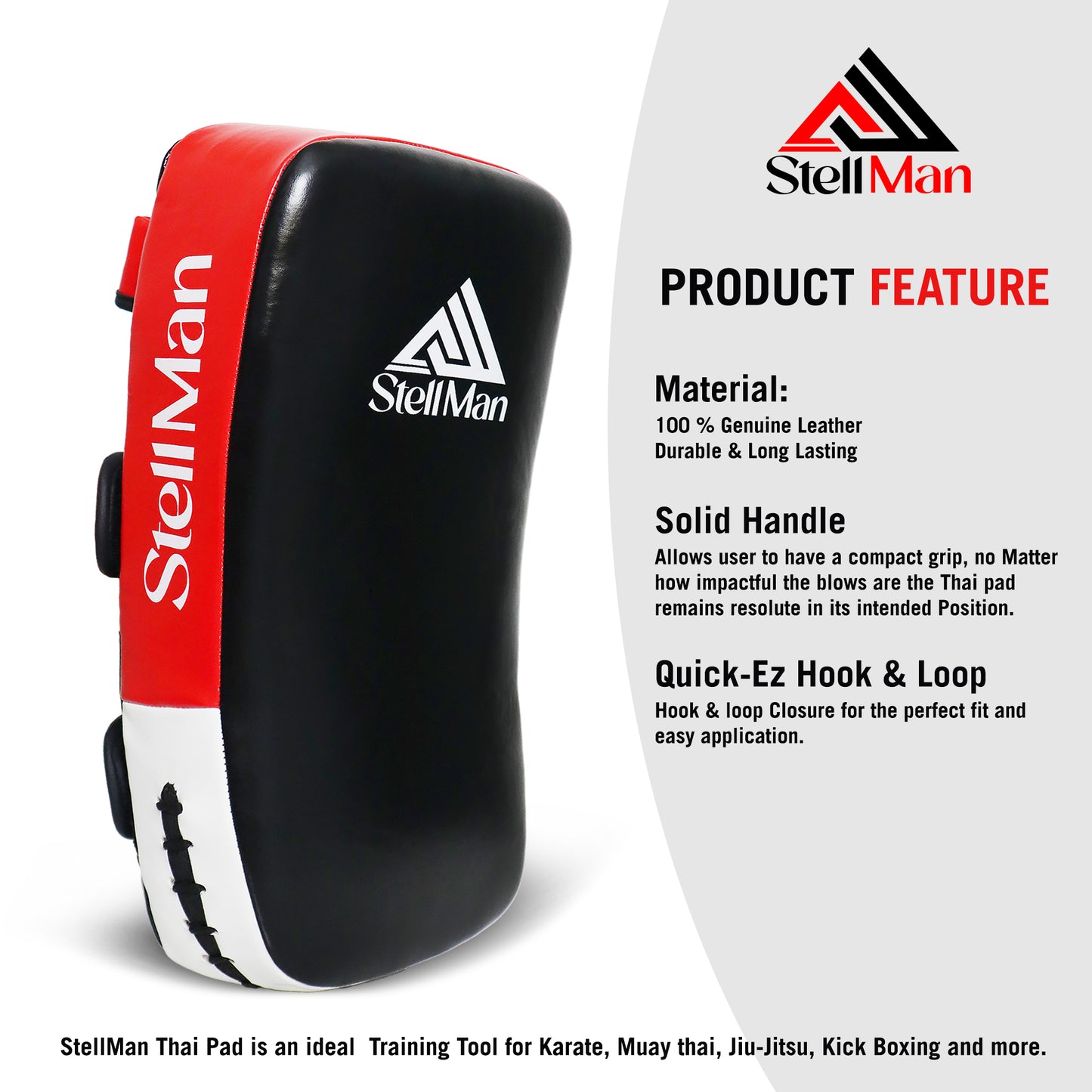 StellMan Muay Thai Curved Kick Pads Red – Leather MMA & Kickboxing Training Pads