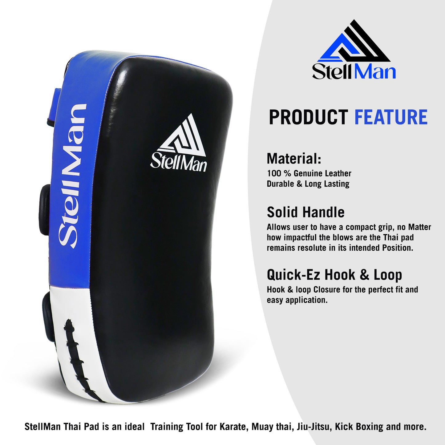 StellMan Muay Thai Curved Kick Pads Blue – Leather MMA & Kickboxing Training Pads