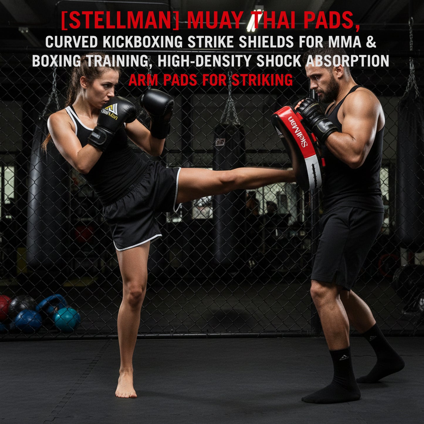 StellMan Muay Thai Curved Kick Pads Red – Leather MMA & Kickboxing Training Pads