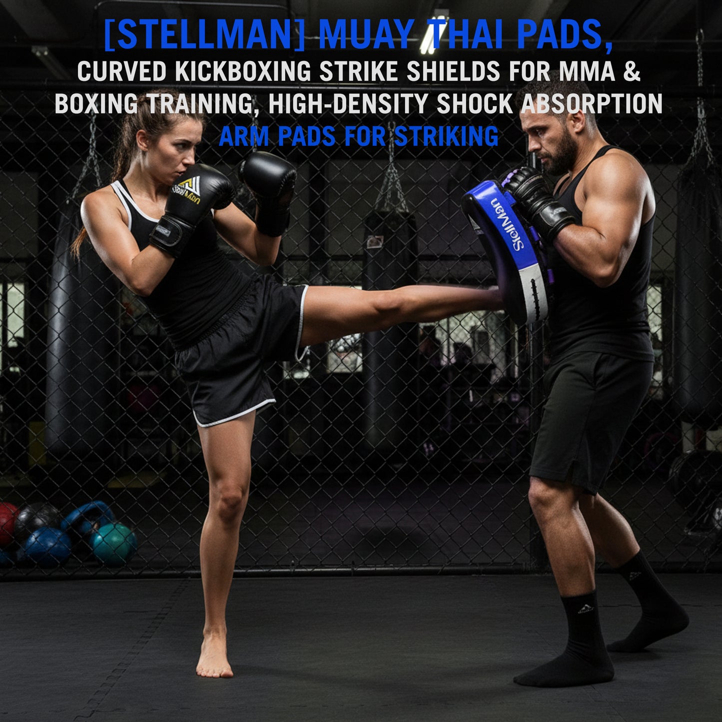 StellMan Muay Thai Curved Kick Pads Blue – Leather MMA & Kickboxing Training Pads