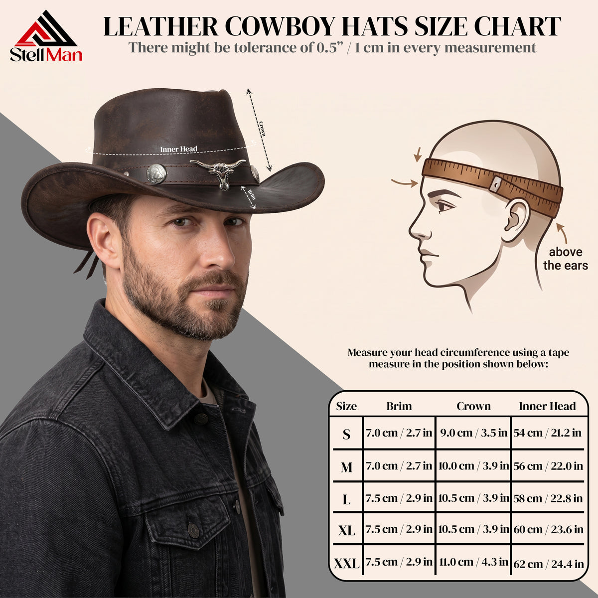 StellMan SilverHorn Leather Cowboy Hat