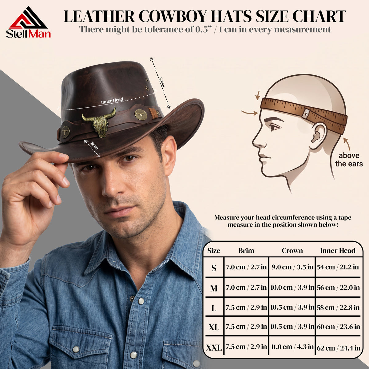 StellMan CanyonHorn Leather Cowboy Hat
