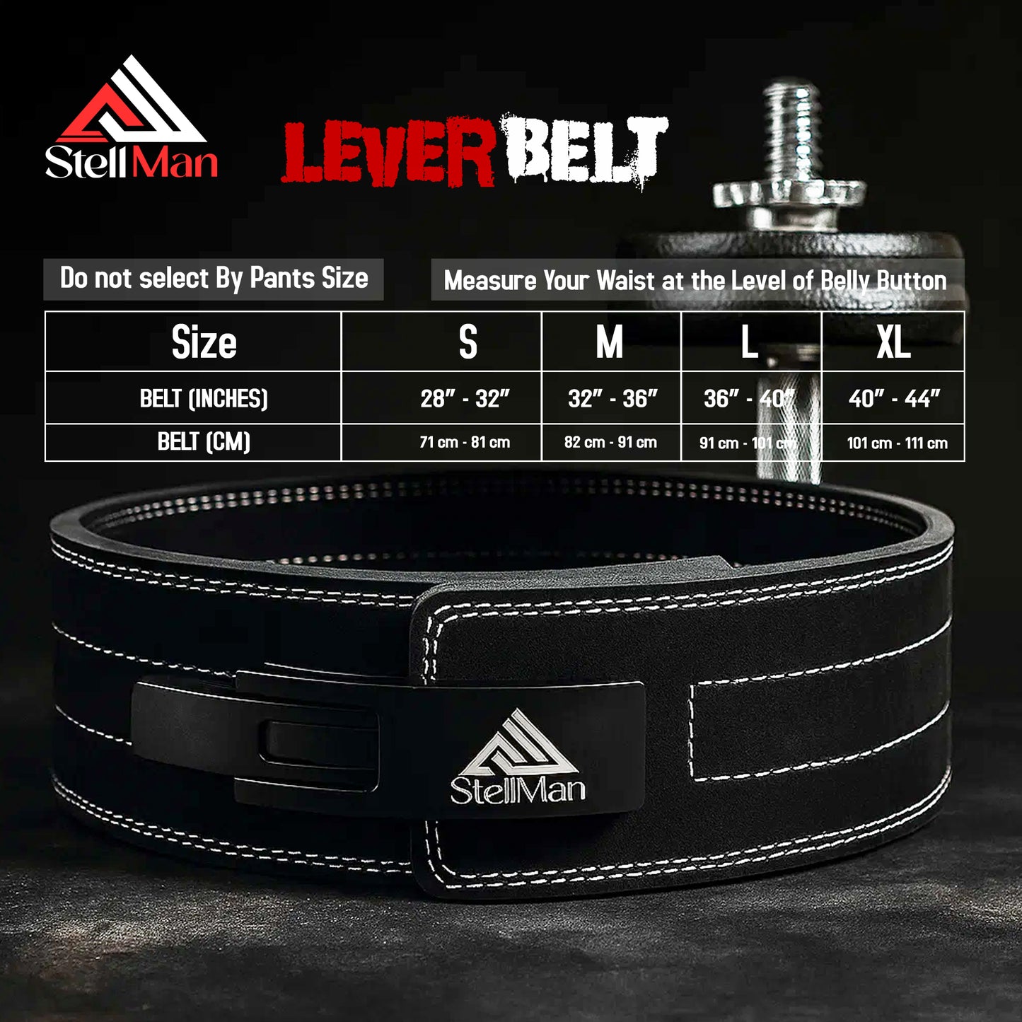 Stellman VeloLock Powerlifting Lever Belt for Weight Lifting – Black