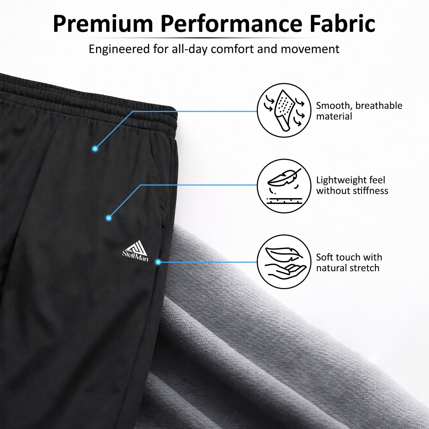 StellMan Men’s Sports Trousers DriveFlex – Quick-Dry Stretch Gym Running Training Pants
