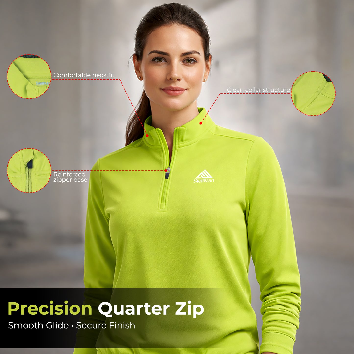 StellMan MoveTech Quarter-Zip Sweatshirt -  Lime Popsicle