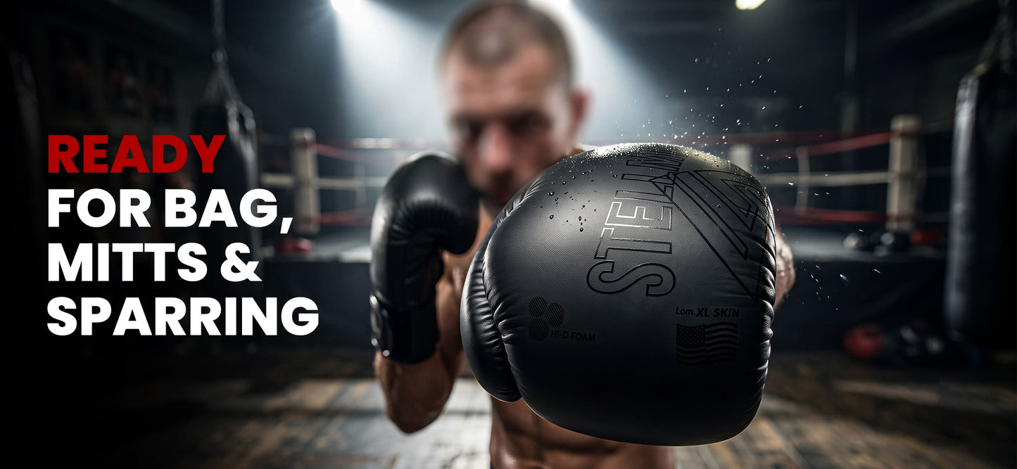 StellMan Shadow Pro Boxing Gloves – Matte Black Edition