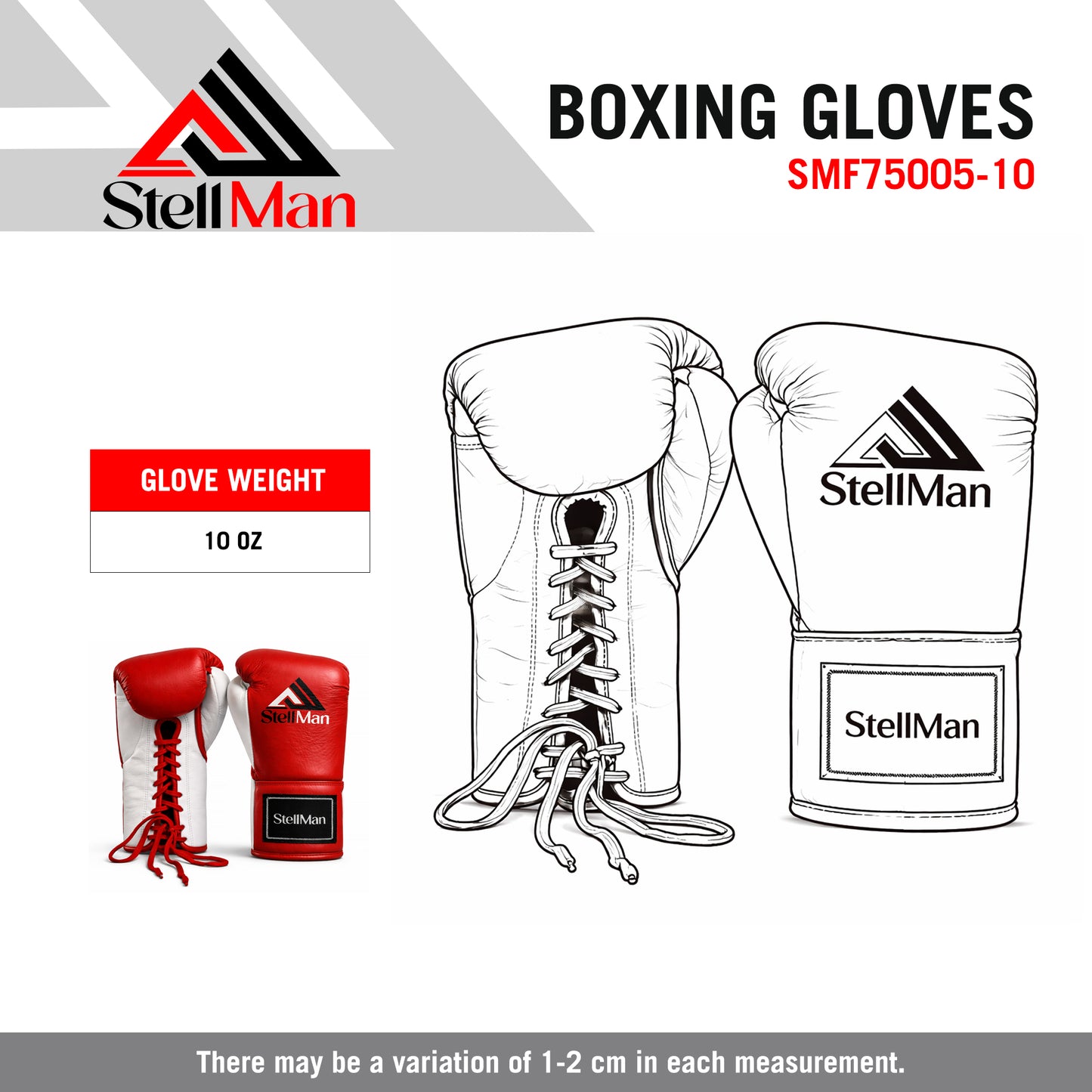 StellMan Dominator Pro Lace-Up Competition Boxing Gloves