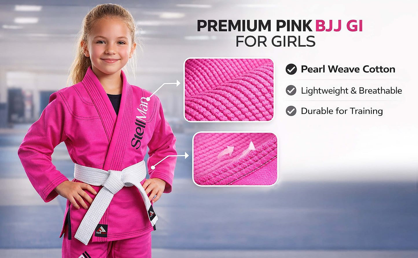 StellMan LittleWarrior Kids Brazilian Jiu-Jitsu BJJ Gi – Pink