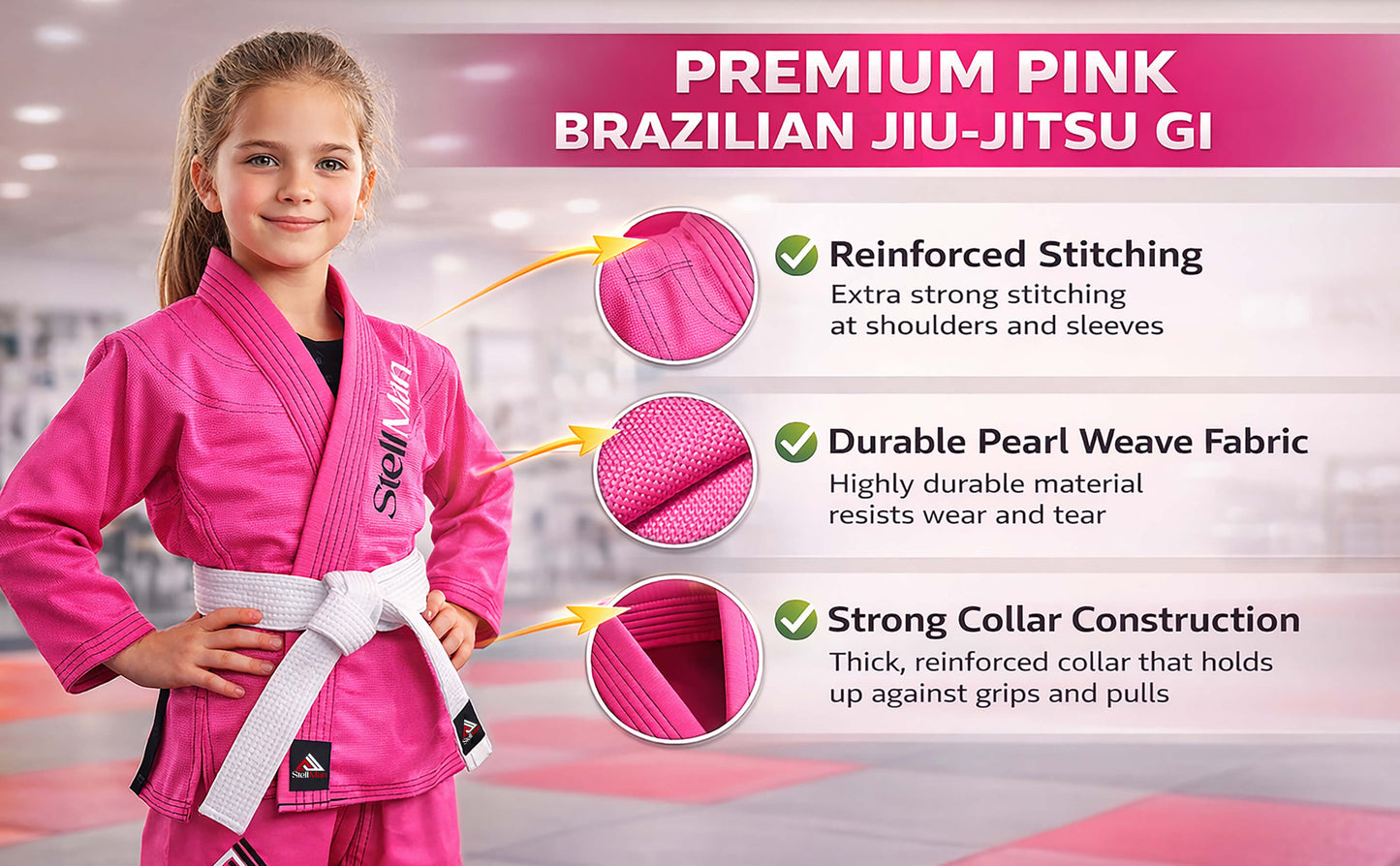 StellMan LittleWarrior Kids Brazilian Jiu-Jitsu BJJ Gi – Pink