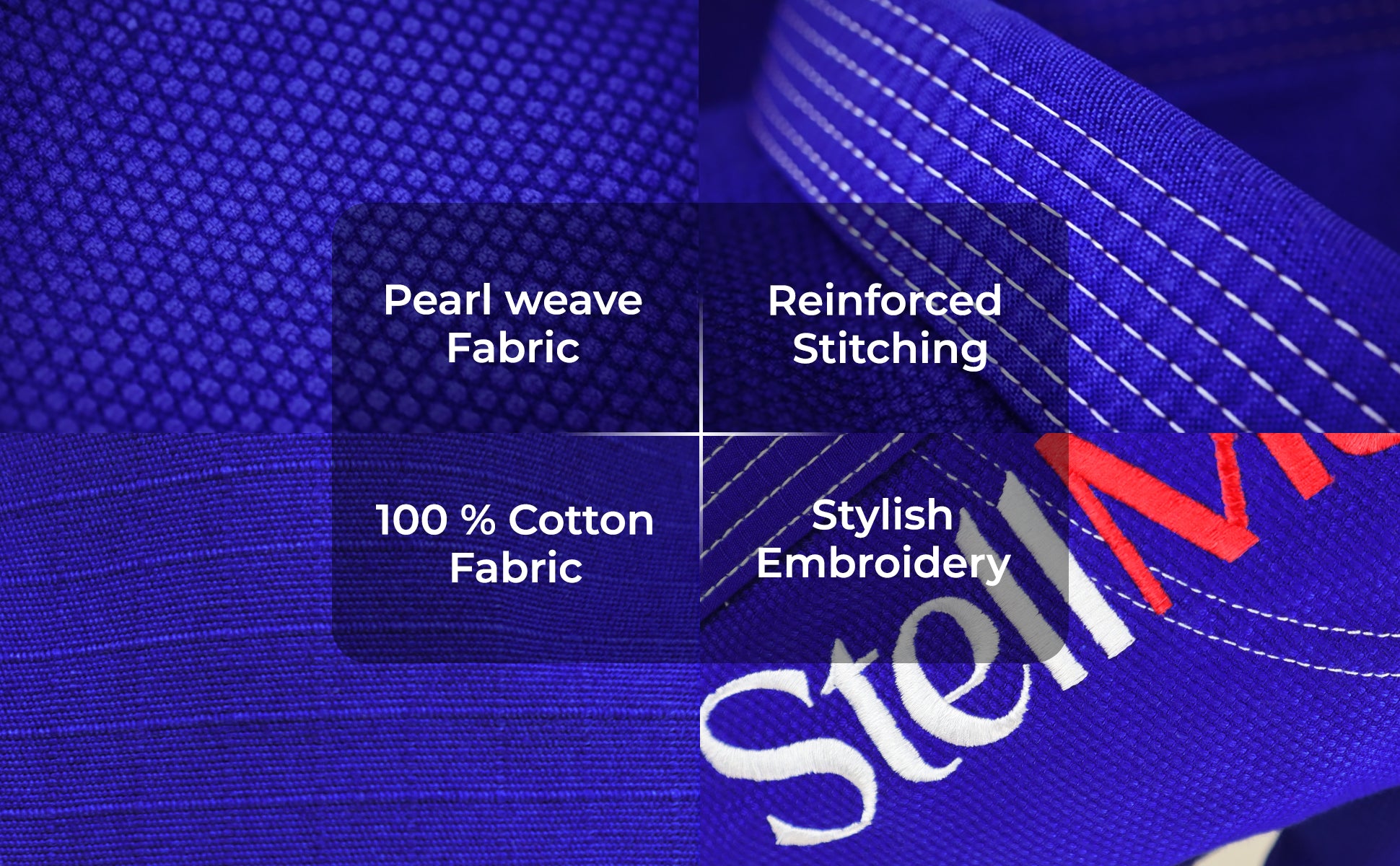 StellMan kids BJJ gi blue with reinforced stitching pearl weave fabric and embroidered logo