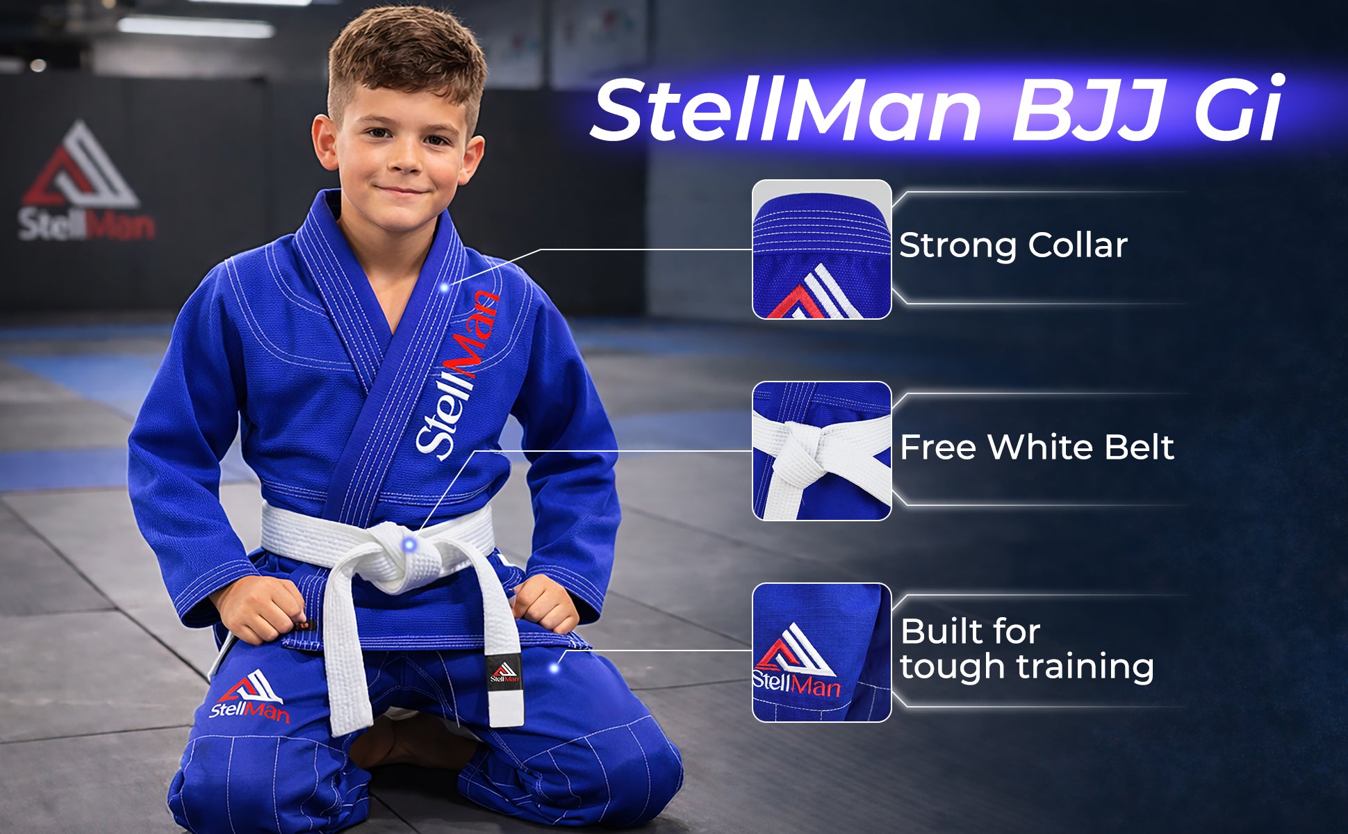 Close up of StellMan pearl weave fabric used in kids Brazilian Jiu-Jitsu gi
